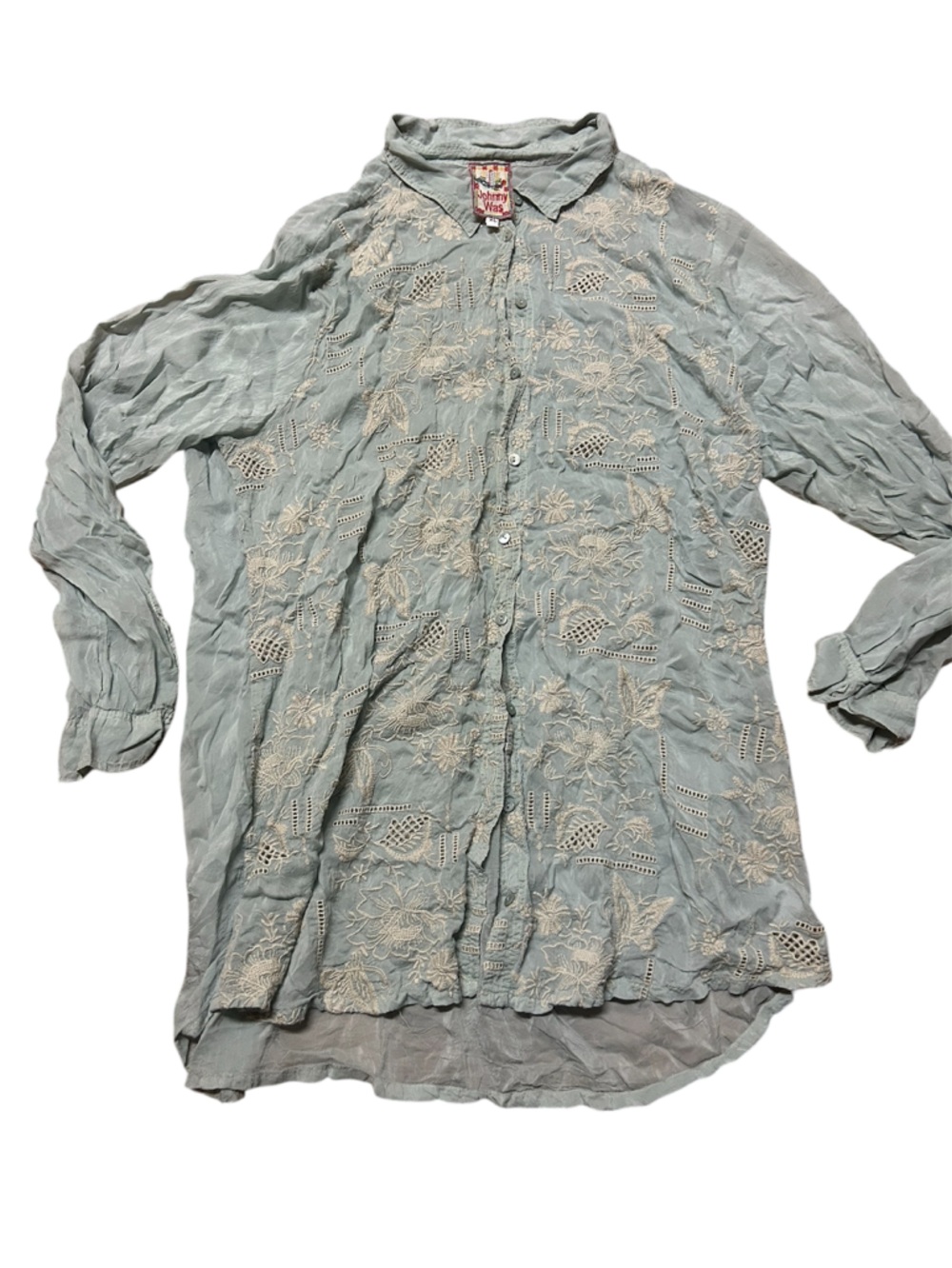 Johnny Was Mint Green Lace Button-Down Tunic